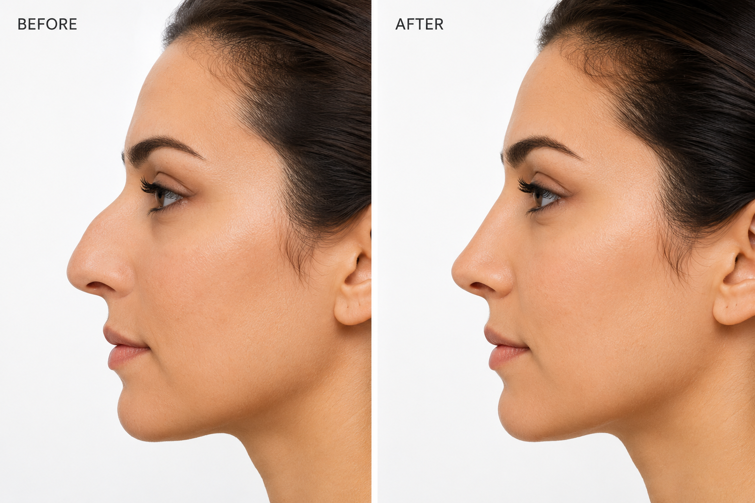 Rhinoplasty before and after — patient consent given